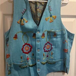 Embroidered Turquoise Floral Vest - Women one of a kind